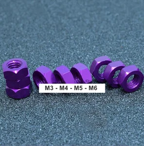 Aluminium Sechskantmuttern M3 M4 M5 M6 DIN 934 Sechskant Muttern Mutter Lila - Picture 1 of 6