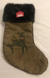 New Target Holiday Christmas Stocking Brown Deer Faux Fur Velvet 17.5” - Picture 1 of 5