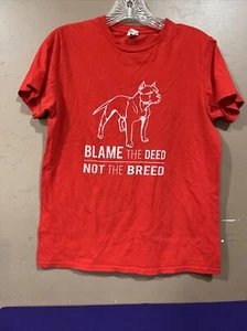 Vintage Blame The Deed Pit Bull Graphic T-shirt Red Size S - Picture 1 of 4