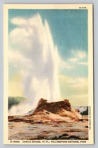Postal Castillo Géiser Parque Nacional Yellowstone De Colección Lino Sin Usar Wyoming WY - Imagen 1 de 2
