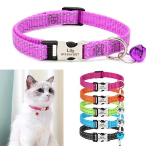 CUSTOM Engraved Cat Collar Personalized Reflective Kitten Puppy with Bell - Picture 1 of 34