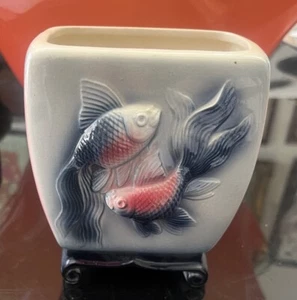 Maceta Koi Pez con Patas MCM Vintage 5" Royal Copley Cerámica Americana Mediados de Siglo - Imagen 1 de 4