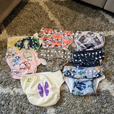 Lot Of 8 Cloth Diaper Adj Sz Little Monsters , Sunbaby, Alvababy + - Image 1 of 4