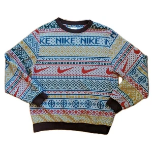 Nike Kids XL Sportswear Holiday Club Fleece Sweatshirt Fair Isle Funky Kitchie - Picture 1 of 8