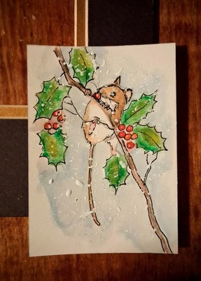 ACEO Original Watercolor Painting, Snow Mouse by Herbie Hasbrouck Jr  - Image 1 of 4