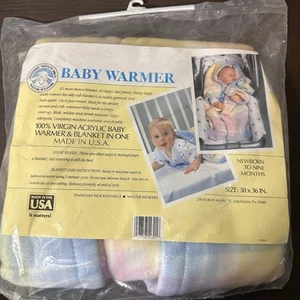 Vintage Acrylic Pastel Plaid Baby Blanket With Snaps Tennessee Woolen Mills USA - Picture 1 of 4