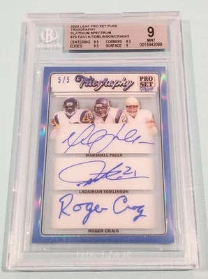 Ladainain Tomlinson Faulk Craig Signed 2023 Leaf Triography Card Beckett 9 5/5 - Image 1 of 3