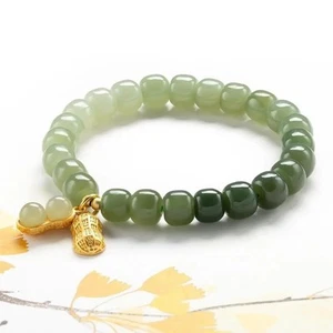 Charm Vintage Squisiti Bracciali di Perline di Giada Hetian con Placcatura Oro Antico - Foto 1 di 9