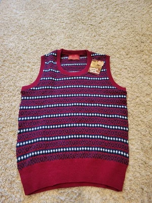 New Vintage Sears Kings Road Sweater Vest Mens M Red Orlon Acrylic Pullover 70s - Image 1 of 4