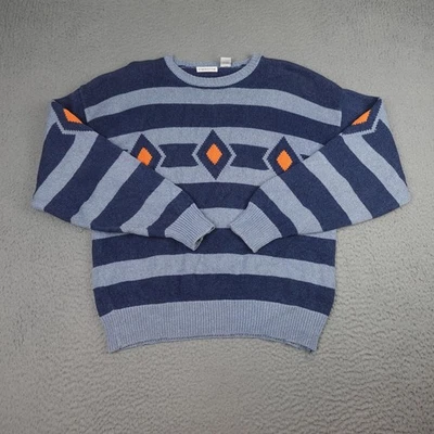 Suéter Claiborne De Colección Para Hombres XL Azul Rayas Azteca Cuello Redondo Hecho en Hong Kong Años 90 Foto 1 de 4