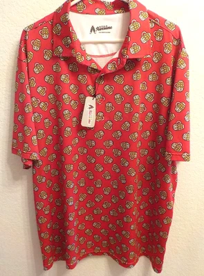 Mens  XXL Royal & Awesome CHEERS Red Performance Golf Polo Top, NWT, Beer Mugs - Image 1 of 4