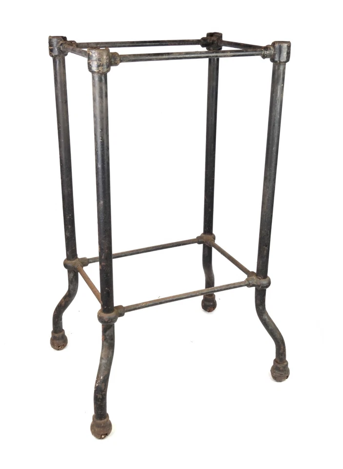 Antique Vintage Industrial Factory Cast Iron Pipe Table Base Rolling Casters - Image 1 of 4