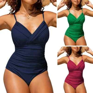 Women Plus Size One Piece Swimsuit Beach Swimwear Ruched High Waist Bathing Suit - Picture 1 of 60