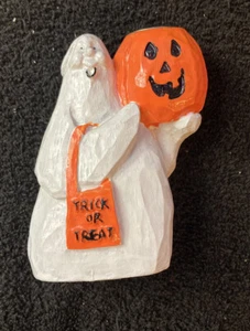 Fantasma di Halloween vintage con portacandele zucca alto 4,5" Midwest - Foto 1 di 11