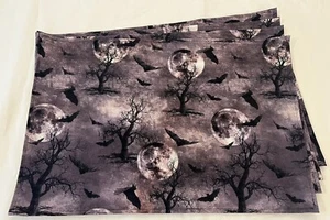 Halloween Placemats Full Moon Bat Spooky Tree Black Set of 4 Washable - Picture 1 of 3