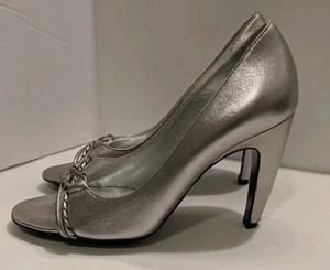 Sergio Rossi Metallic Silver Platform Pumps Made in Italy Sandals Womens Sz 38 - Picture 1 of 12
