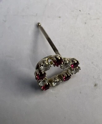 Single 10k Yellow Gold Ruby & Cubic Zirconia Heart Stud Earring - Image 1 of 4
