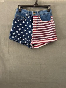 American Apparel American Flag Denim Cuffed Shorts, High Waisted, Size 25 - Picture 1 of 8