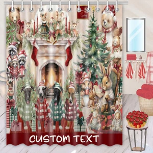 Greyhound Shower Curtain Personalized Hooks Many Dog Designs Christmas NWT - Picture 1 of 15