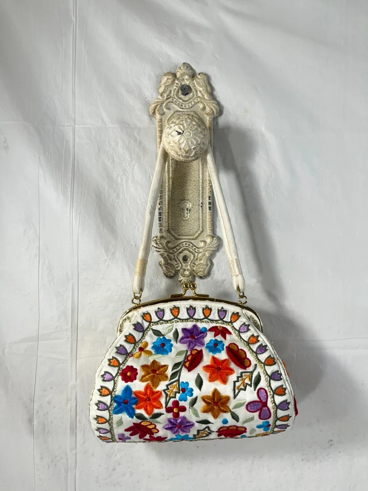 Valerie Stevens kiss-lock Evening Bag embroidered velvet FLOWERS - Image 1 of 4