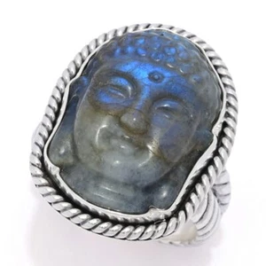 Artisan Silver by Samuel B. 22x16mm Carved Labradorite Buddha Head Ring - Picture 1 of 10