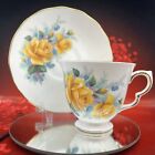 Queen Anne Gorgeous Yellow Roses Bone China Teacup &amp; Saucer UK Vintage BX11
