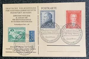 Germany Allied Occupation 1949 Goethe Souvenir Postcard Excellent Condition - Picture 1 of 2
