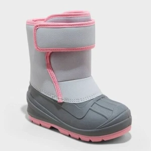 NEW Toddler Girls' Lenny Winter Waterproof Boots, Gray & Pink - Cat & Jack - Picture 1 of 9