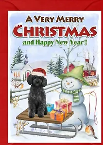 Poodle (Black) Dog A6 (4"x 6") Christmas Card (Blank inside) - by Starprint - Picture 1 of 2