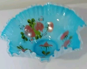 Cuenco nupcial floral Fenton Silver Jamestown pintado a mano borde prensado 10" - Imagen 1 de 12