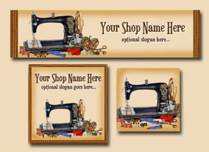 Diseño de pancarta publicitaria de tienda ebay con logotipo a juego - máquina de coser vintage - Imagen 1 de 1