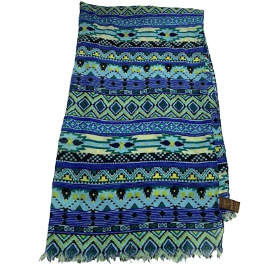 Bufanda con flecos azteca llave de cobre 72" Lx 20 1/2" W transparente para mujer verde azulado Foto 1 de 4