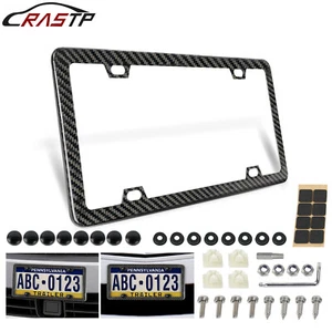 100% Real Black Carbon Fiber License Plate Frame Silm 4 Holes with Screws Caps - Picture 1 of 10