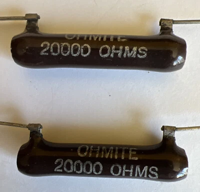 RESISTENCIAS OHMITE 20K OHM 10 VATIOS NUEVA CANTIDAD DE 2.  DEVOLUCIONES 30 DÍAS Foto 1 de 4