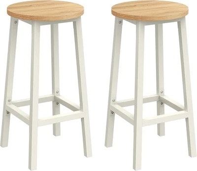 VASAGLE Bar Stools Set of 2 Kitchen Chairs Metal Beige Footrest Easy Assembly - Image 1 of 4