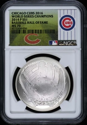 2014 P BASEBALL HALL OF FAME CHICAGO CUBS S$1 NGC MS70 - Image 1 of 2