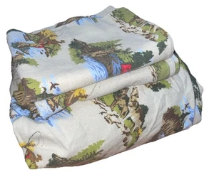 Lote de sábanas ajustables tamaño completo de franela ciervos caza cabina + funda de almohada a juego - Imagen 1 de 5