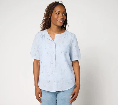 Camisa Nicole by Nicole Miller 100% Algodón Apliques Florales Brezo Pequeña A691699 Foto 1 de 2