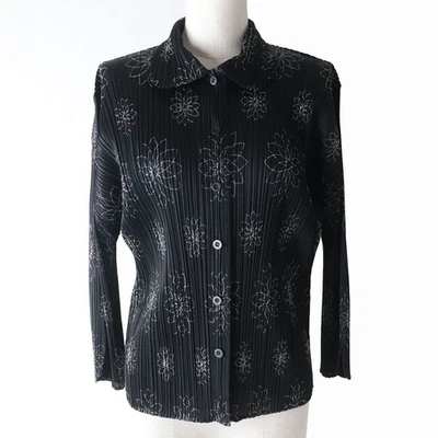 ISSEY MIYAKE Ladies Tops Shirt Pleats Please Pp51-Jj887 Floral Long Sleeve Black - Image 1 of 4