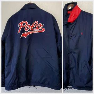 POLO RALPH LAUREN BUTTON-FRONT NAVY BLUE PONY ACCENT MENS COACH JACKET: L - Picture 1 of 12