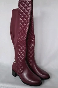 JustFab Argo Maroon Quilted Knee High Riding Boots Side Zip Size 7 NIB - Picture 1 of 8