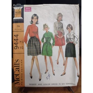 Vestido Vintage McCall's Patrón 9444 Misses' & Junior en 6 Versiones Talla 11 (1968) - Imagen 1 de 2