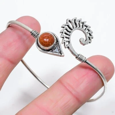 Red Sunstone Gemstone 925 Sterling Silver Cuff Bracelet Adjustable H405 - Image 1 of 4