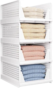 4 Pack Folding Closet Organizers Storage Box, Stackable Storage Bins, Plastic Dr - Picture 1 of 7