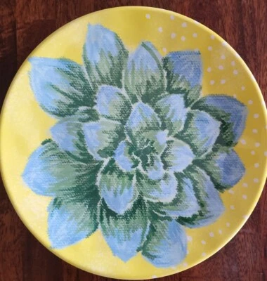 Zak Designs ~ Four (4) Melamine ~ Blue/Green Flower Design ~ 9" Salad Plates - Image 1 of 4