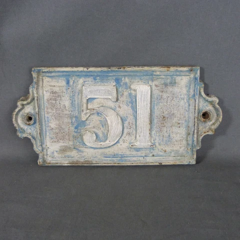 ⭐Old Large & Heavy French House Number 51 Door Wall Plate Plaque Cast Iron Sign⭐ Cover