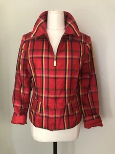Vintage Seide kariert rot Reißverschluss Damen Jacke Blazer Größe Small - Bild 1 von 7