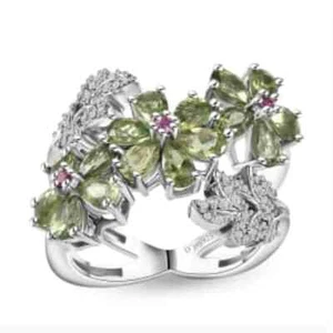 4.15ctw Tanzanian Green Apatite & Mult Gemstone Ring Rhodium Plate Size 6 - Picture 1 of 6