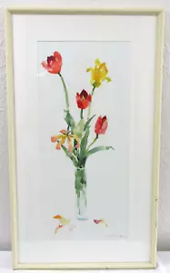 Pintura acuarela original vintage de tulipanes en jarrón E. G. Bengert - Imagen 1 de 8