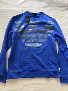 Emporio Armani Men’s Sweatshirt Sweater LOGO Zipper Detail Royal Blue Eagle $498 - Picture 1 of 7